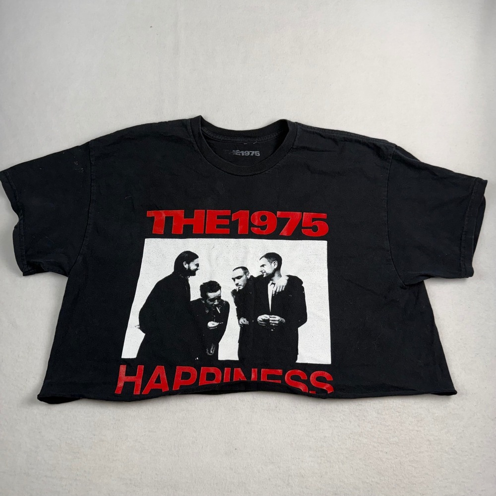 The 1975 Happiness Band Tee Black Cropped Graphic T-Shirt Boxy‎ Fit L